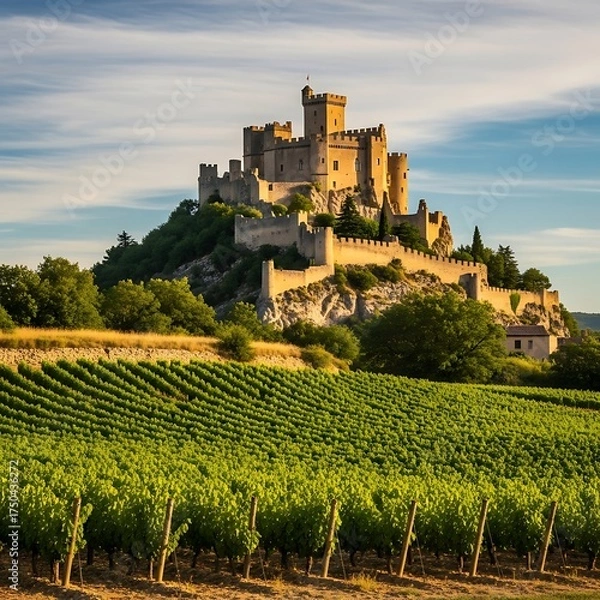 Obraz Imposing Castle Overlooking Vineyards in Spain - A Timeless Landscape.
