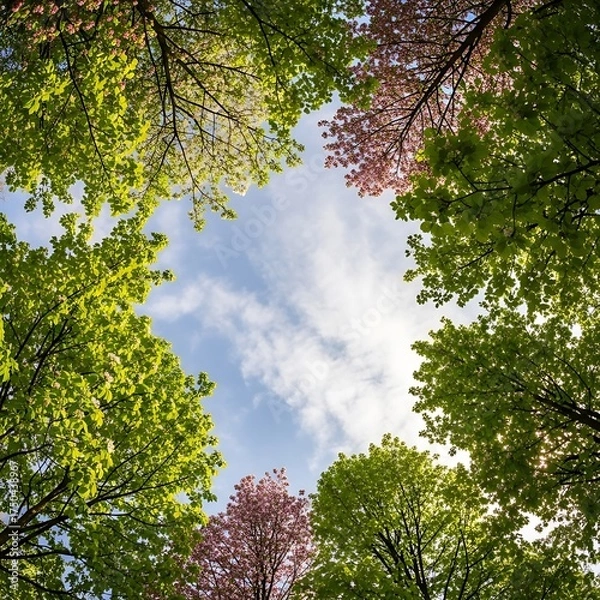 Fototapeta Skyward Gaze - A Canopy of Trees Reaching for the Heavens.