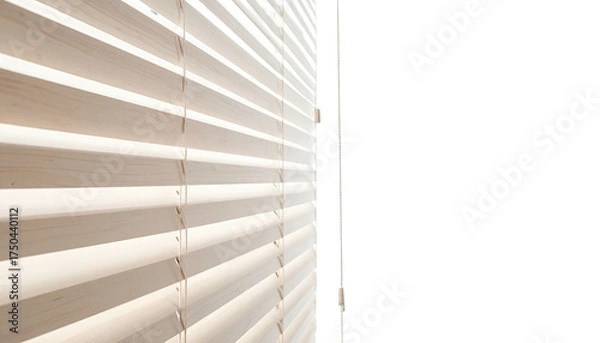 Fototapeta Close-up of light filtering through horizontal wooden blinds, casting shadows