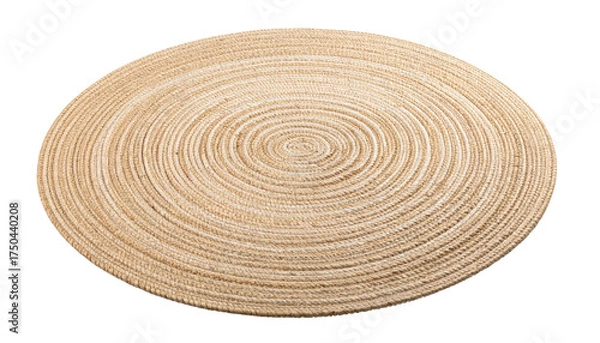 Fototapeta Circular beige woven mat with concentric rings, isolated on black background