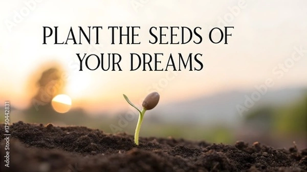 Obraz Seed Sprouting From Soil Near Sunset Depicting Growth