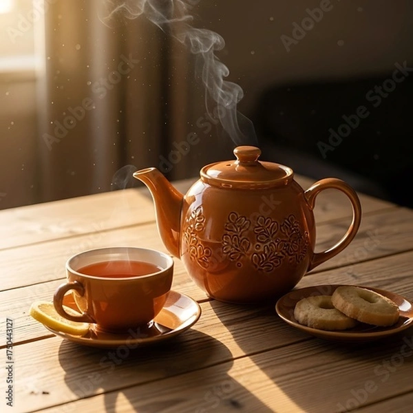 Fototapeta Tea Time Still Life - Warmth and Comfort in a Cup.