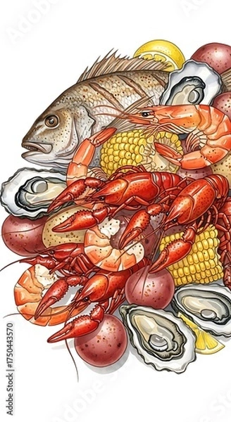Obraz Seafood Boil Feast - A Colorful Culinary Delight with Fresh Ingredients.