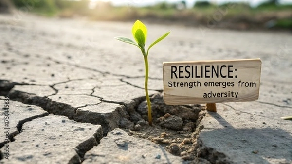 Obraz Small plant growing out of cracked ground demonstrating resilience