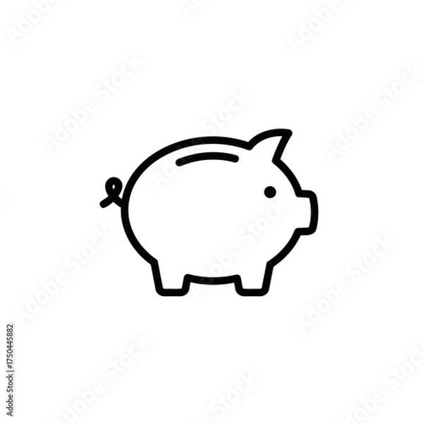 Obraz Minimalist Black Outline Piggy Bank Vector Illustration for Savings and Financial Concepts
