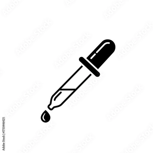 Obraz Minimalist Black Dropper with Falling Liquid Drop Vector Illustration