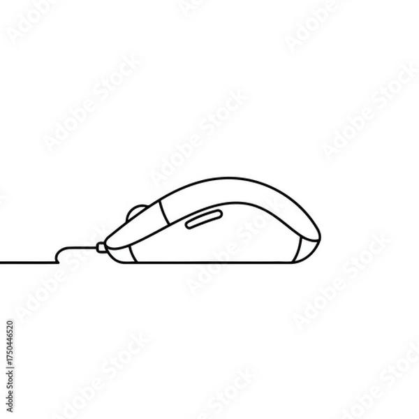 Obraz Minimalist Black Outline Vector Illustration of a Wired Computer Mouse