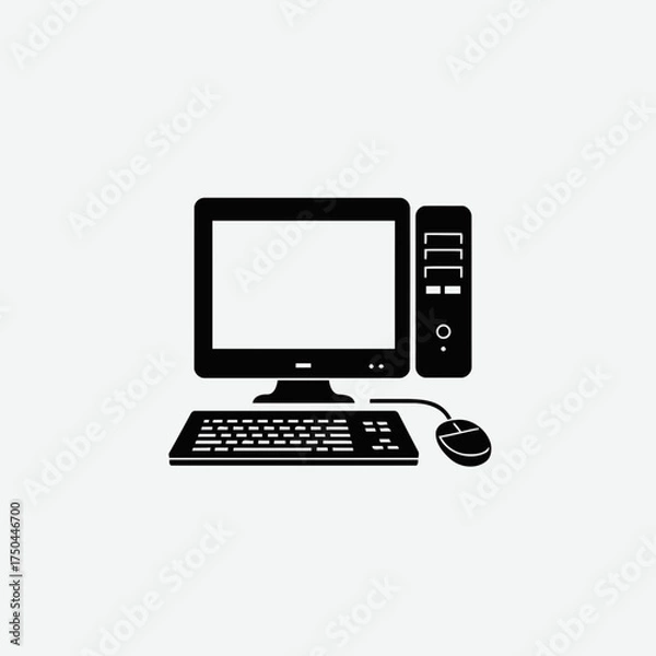 Fototapeta Black Silhouette Desktop Computer System Vector Illustration