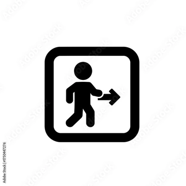 Obraz Minimalist Black Exit Sign Vector Illustration with Person Icon and Right Arrow in Rounded Square