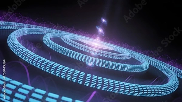 Obraz Surreal sci-fi galaxy illustration where stars become luminous neural connections with flowing binary code and radiant neon cosmic energy