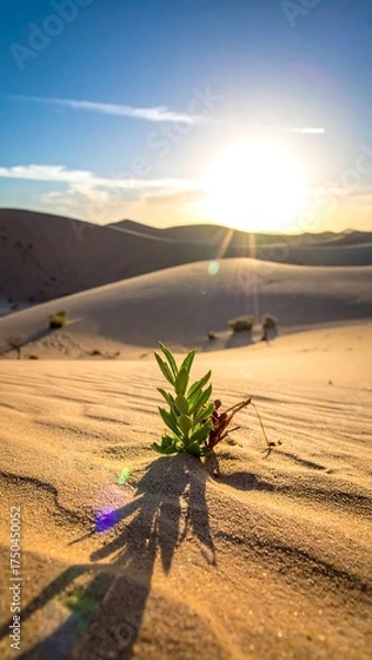 Obraz Desert sunrise with small plant