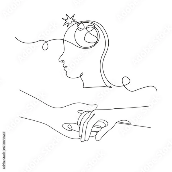 Fototapeta Minimal Human Head and Hands Line art