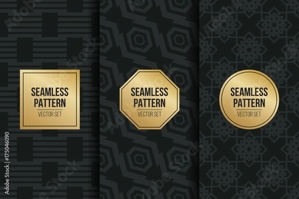 Fototapeta Abstract concept vector monochrome geometric pattern. Dark blue, gold minimal background. Creative illustration template. Seamless stylish texture. For wallpaper, surface, web design, textile, decor.