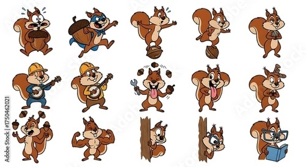 Fototapeta Cartoon Squirrels Collection - Playful and Diverse Character Set.
