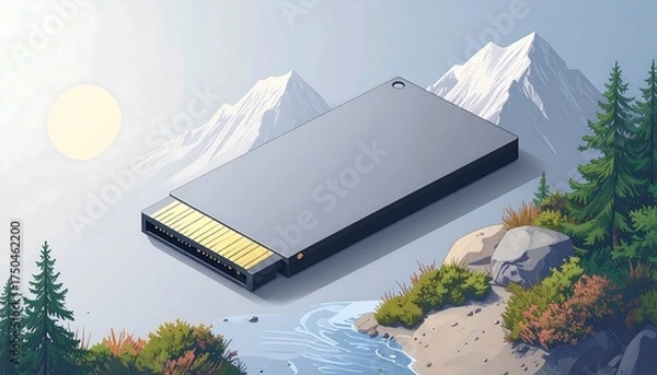 Fototapeta Digital storage card in a nature scene