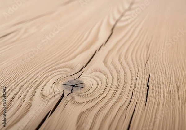 Fototapeta Close-up of Textured Wood Grain with Knot and Cracks.