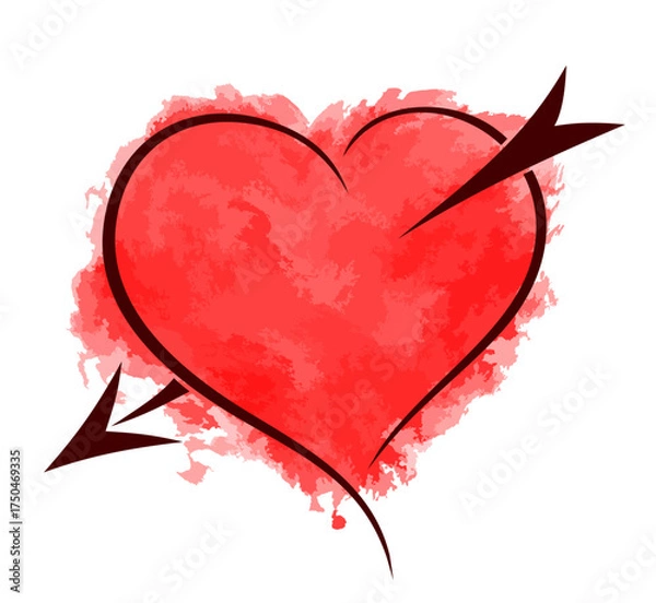 Fototapeta Heart with arrow painted in watercolor.
