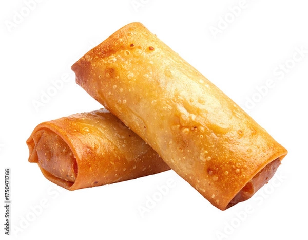Obraz Two golden-brown, crispy fried rolls with visible textures on a black background