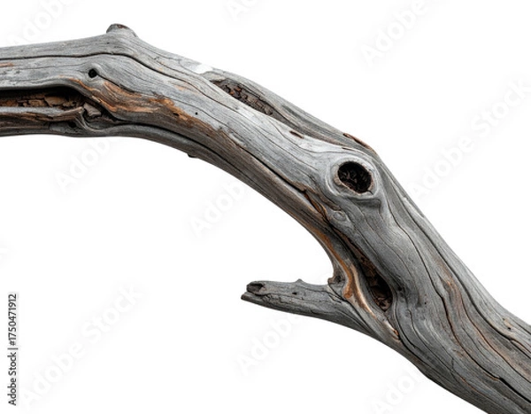 Obraz A weathered and textured branch against a stark black backdrop, showing natural details