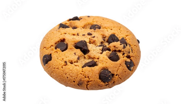 Fototapeta Close-up of a single, round, baked dessert, with dark chocolate pieces visible