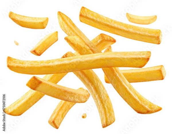 Fototapeta Close-up of golden, crispy, french fries scattered on a transparent background