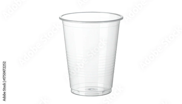 Obraz Transparent disposable beverage container, ribbed sides, against solid black backdrop