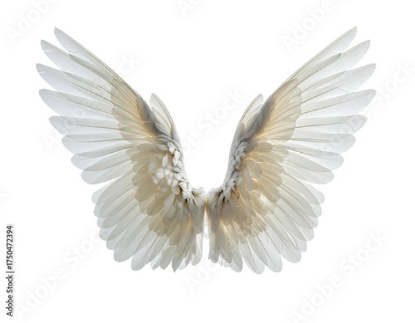 Obraz Delicate, symmetrical white wings spread against a stark black background, showing details