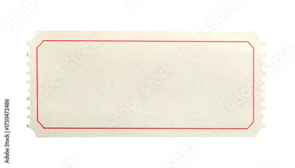 Fototapeta A blank rectangular off-white ticket with a red border, serrated edges on black background