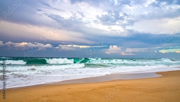 Fototapeta Dramatic coastal scene at sunset