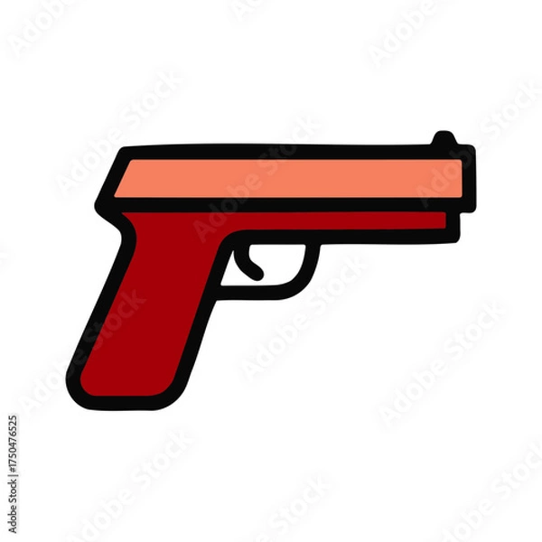Fototapeta Stylized flat design illustration of a handgun pistol with red and orange colors on a black background
