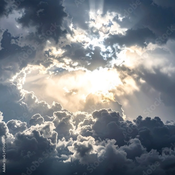 Fototapeta Dramatic sky with sun breaking through clouds