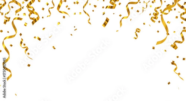 Obraz Gold confetti and streamers isolated on transparent background