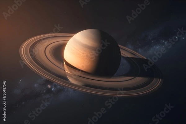 Fototapeta Majestic saturn with its iconic rings illuminated by distant sunlight