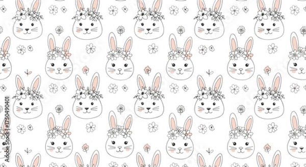 Obraz Cute hand drawn bunny faces seamless pattern.