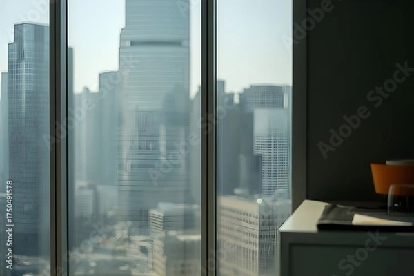 Obraz Modern cityscape view through large office window