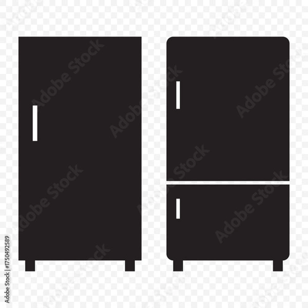 Fototapeta Minimalist Vector Illustration of a Black Double-Door Refrigerator on Transparent Background. EPS 10.
