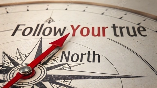 Obraz Close up of a vintage compass pointing North with bold lettering