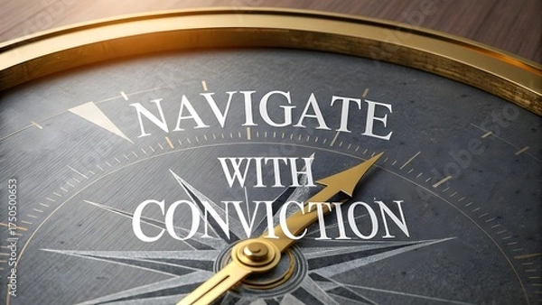 Obraz Close up of gold compass pointing to direction and vision