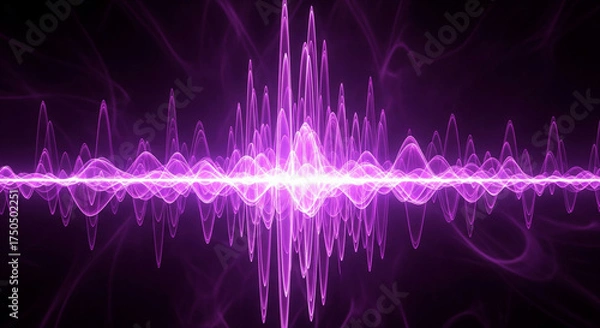 Fototapeta Vibrant purple sound wave visualization with bright central light