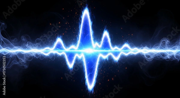 Fototapeta Abstract blue sound wave with energy and light effects