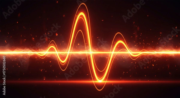 Fototapeta Fiery sound wave pulse abstract background with glowing energy