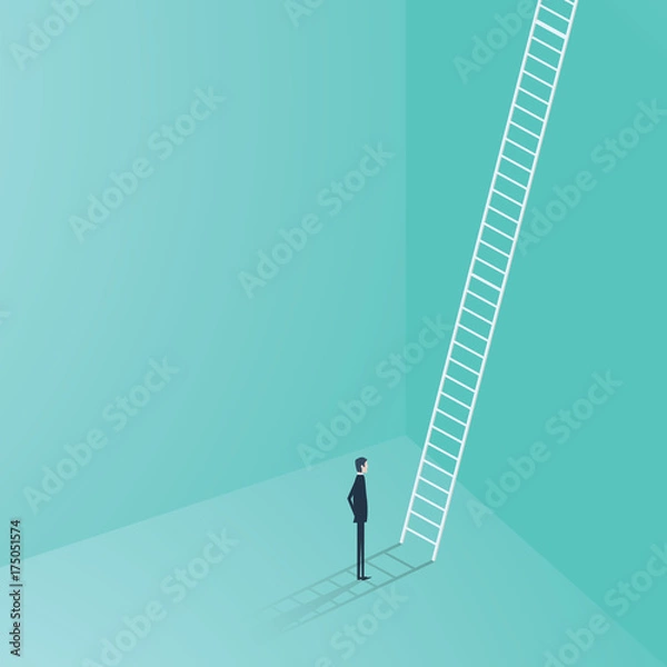 Fototapeta Businessman and corporate ladder vector symbol. Business concept of career development, growth, opportunity.