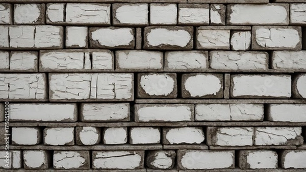 Obraz White brick wall with weathered texture white bricks