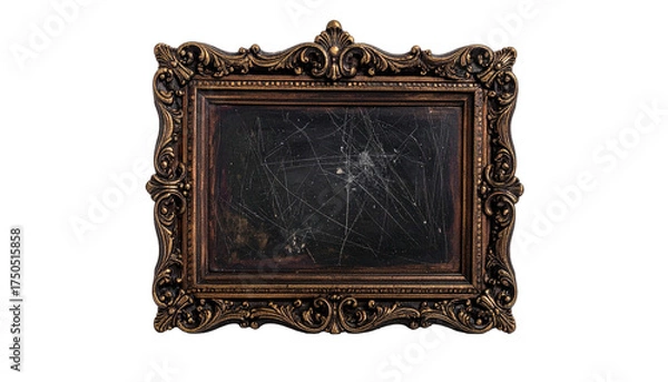 Obraz Ornate, golden frame surrounds a scratched, dark-centered rectangle
