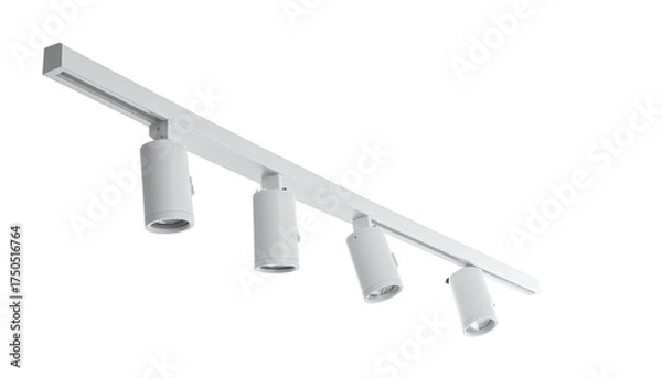 Obraz White track lighting fixture with four adjustable spotlights against black background