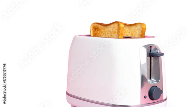 Obraz White toaster with two slices of golden-brown toast popping up against a black background