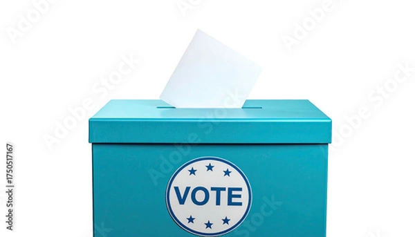 Obraz A blue box, a slot receives a white ballot, with a "VOTE" symbol