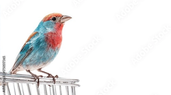 Fototapeta colorful bunting bird on a cage