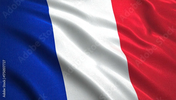 Obraz A waving, close-up view of a three-striped tricolor flag in vibrant colors