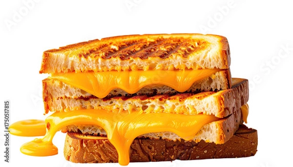 Obraz Delicious grilled cheese sandwich with melted cheddar, stacked on dark background
